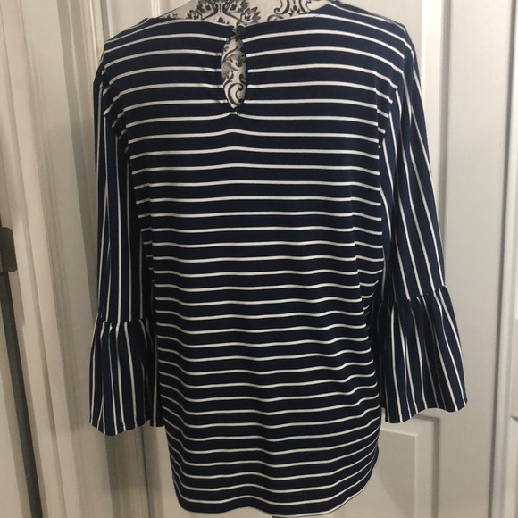 Chicos Blue White Stripe Bell Sleeve 2 M - Picture 6 of 8